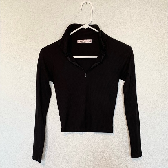 Cloud Dancer Tops - Cloud Dancer Women’s Black Cropped Half-Zip Sz XS